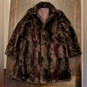 Helena Dark Brown Faux Fur Coat Size 14 Girl’s or Adult XS Vintage Made in USA